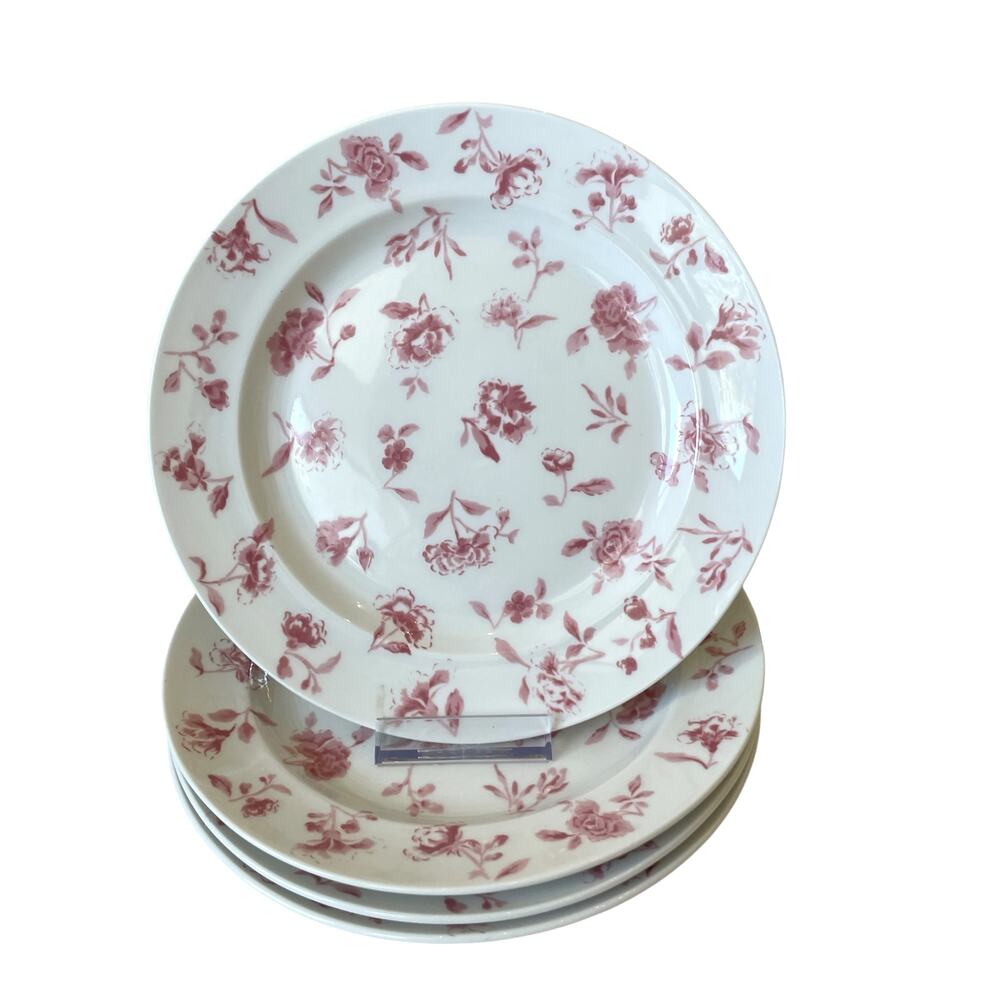 Martha Stewart Floral Salad Plates 8.5in Porcelain Set of 4 Pink White NEW